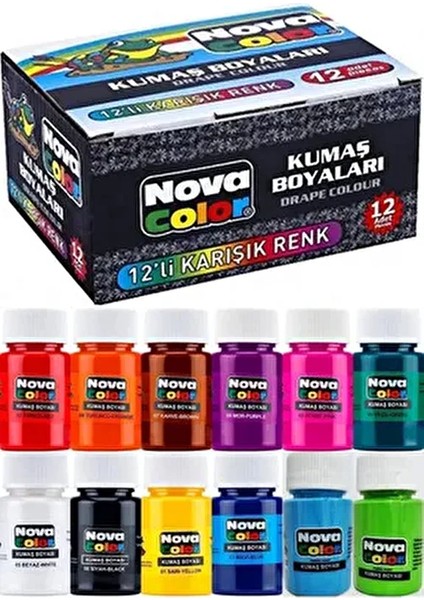 Nova Color 12 Renk Kumaş Boyası 30 Ml Hızlı Kuruma Özelliği İle Sanat Projeleri İçin
