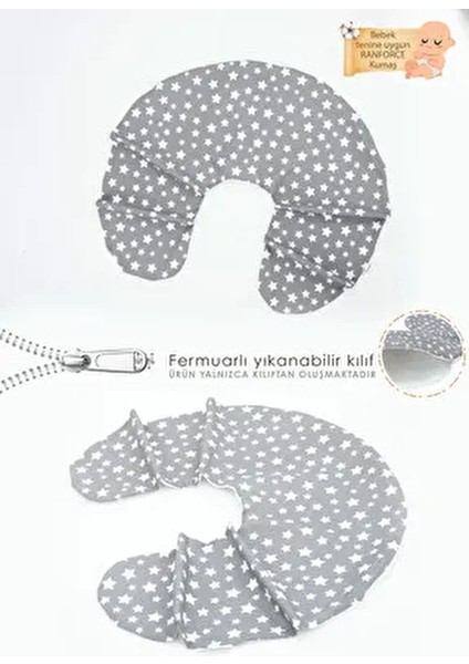 Kılıf, Çift Taraflı Emzirme Yastığı Kılıfı/bebek Destek Minderi Kılıfı,pamuklu Kumaş,stars Desen,gri