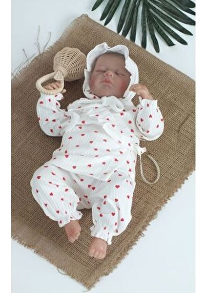 %100 Pamuk 5 Li Kırmızı Kalpli Fırfırlı Hastane Çıkışı Seti Unisex Kullanıma Uygun