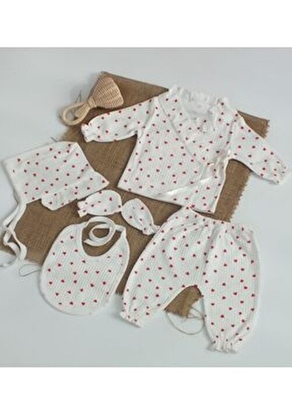 %100 Pamuk 5 Li Kırmızı Kalpli Fırfırlı Hastane Çıkışı Seti Unisex Kullanıma Uygun indirimleri