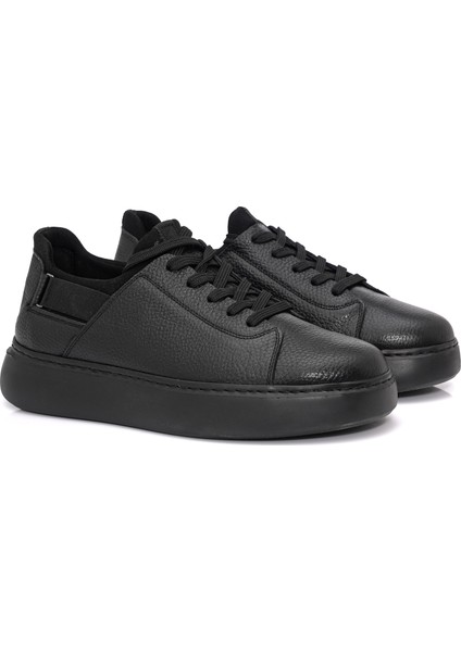Bağcıklı Yandan Lastikli Kalın Eva Taban Siyah Deri Sneaker Ayakkabı 2025-7