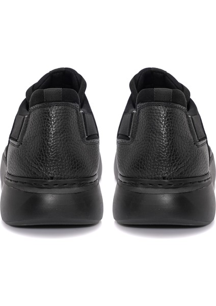 Bağcıklı Yandan Lastikli Kalın Eva Taban Siyah Deri Sneaker Ayakkabı 2025-7 indirimleri