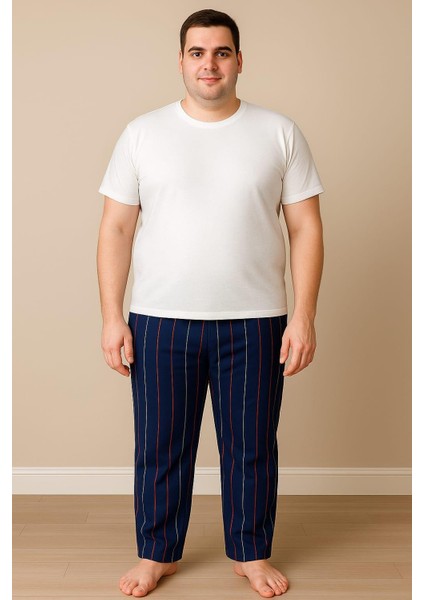 Erkek Büyük Beden % 100 Pamuk Cepli Tek Alt Lacivert