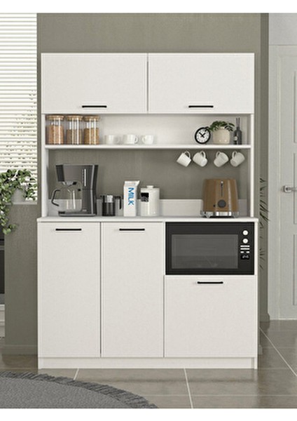 Tuco 3 Kapaklı Mutfak Dolabı Kahve Köşesi Çok Amaçlı Dolap Beyaz