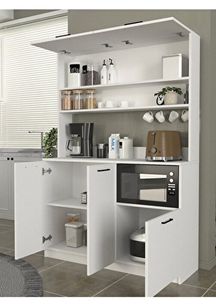 Tuco 3 Kapaklı Mutfak Dolabı Kahve Köşesi Çok Amaçlı Dolap Beyaz indirimleri