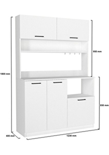 Tuco 3 Kapaklı Mutfak Dolabı Kahve Köşesi Çok Amaçlı Dolap Beyaz