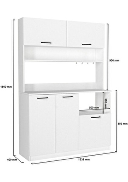 Tuco 3 Kapaklı Mutfak Dolabı Kahve Köşesi Çok Amaçlı Dolap Beyaz