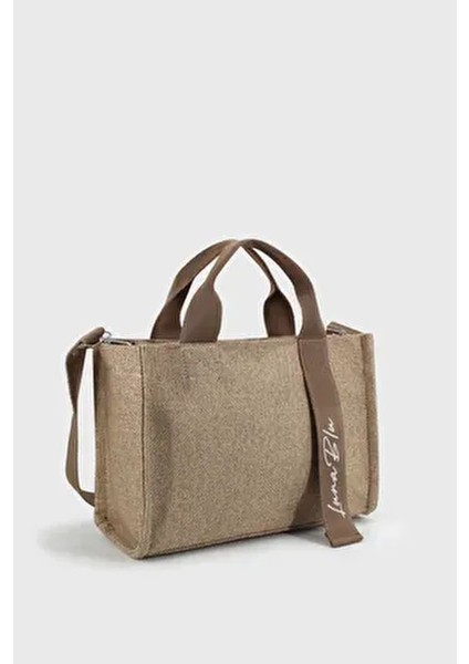 Kadın Kanvas Vizon Panama Sap Detaylı Çapraz Askılı Çanta