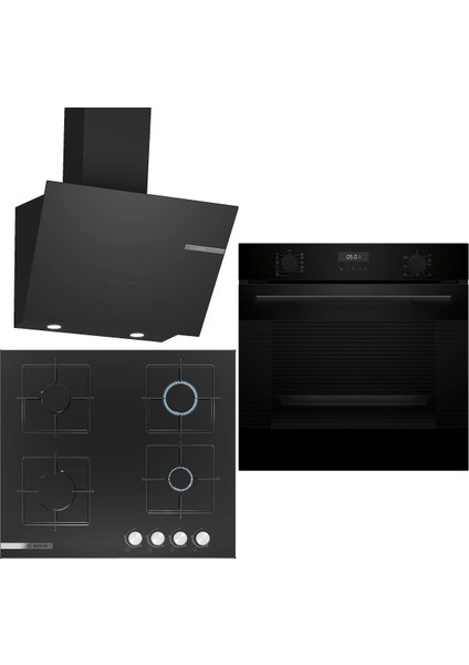 Siyah 3 Lü Ankastre Set 334 (HUA717BA0T - PNP6C6O12O - DWK66PJ60T ) Buhar Destekli