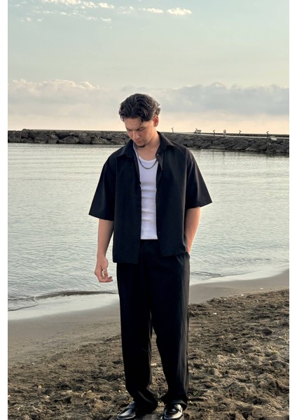 Boxy Fit Kısa Kol Gömlek - Siyah modelleri