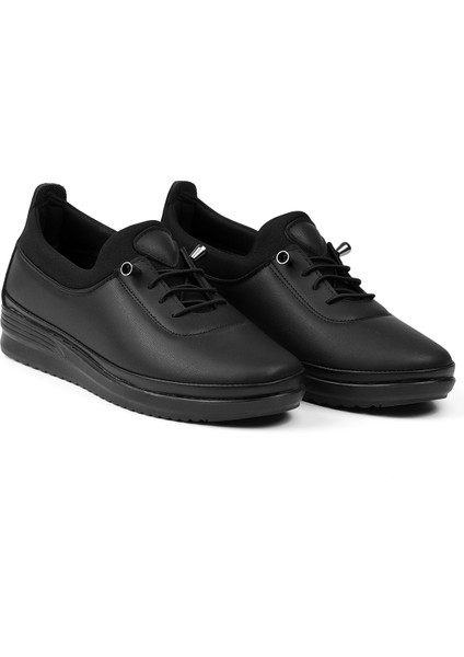 Kadın Siyah Ortopedik Anne Ayakkabısı - Rahat Kaymaz Taban, Bağcıklı Günlük Yürüyüş Ayakkabısı