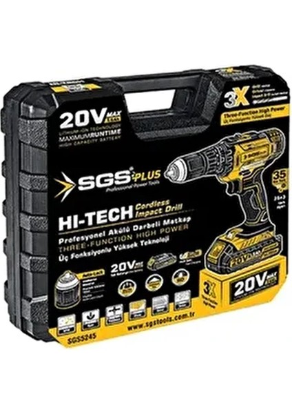 Akülü Darbeli Matkap Seti Tek Akülü 20 Volt -1.5 Amper Sgs 5245