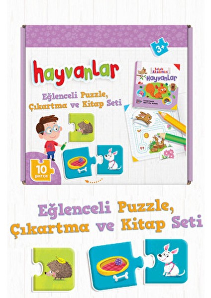 Hayvanlar Puzzle | Bulmaca Kart + Kitap 3+ Yaş Karton Çocuk
