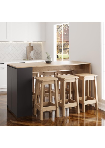 Edgar G4852 6 Adet Sepet Tabure Mutfak Ada Bar Masa 160CM Sepet Antrasit Depolamalı Çok Amaçlı Masa