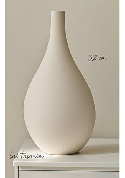 Krem Vazo Seramik El Yapımı Krem Trend Iskandinav 32 cm Büyük Merlin Vazo Modern Çiçek Ahşap Dekor fiyatları