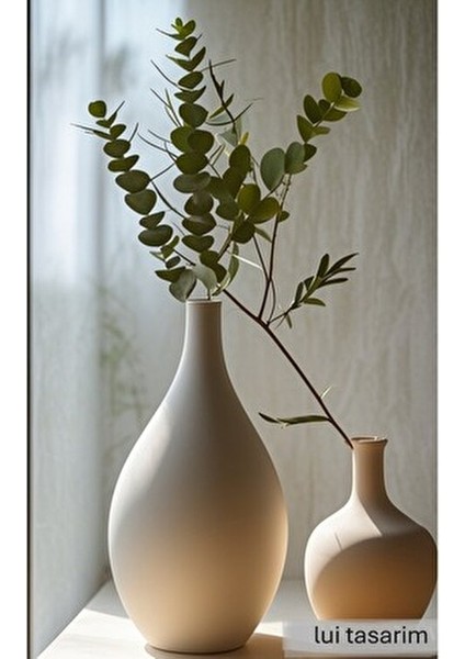 Krem Vazo Seramik El Yapımı Krem Trend Iskandinav 32 cm Büyük Merlin Vazo Modern Çiçek Ahşap Dekor modelleri