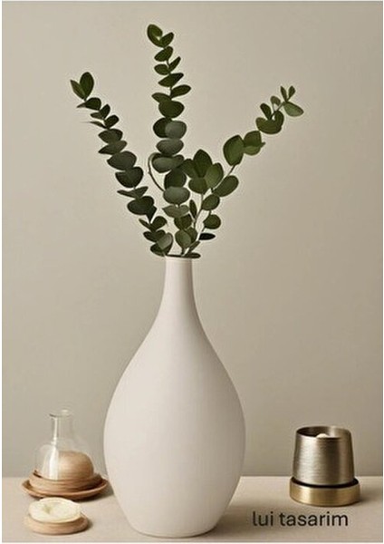 Krem Vazo Seramik El Yapımı Krem Trend Iskandinav 32 cm Büyük Merlin Vazo Modern Çiçek Ahşap Dekor fırsatları