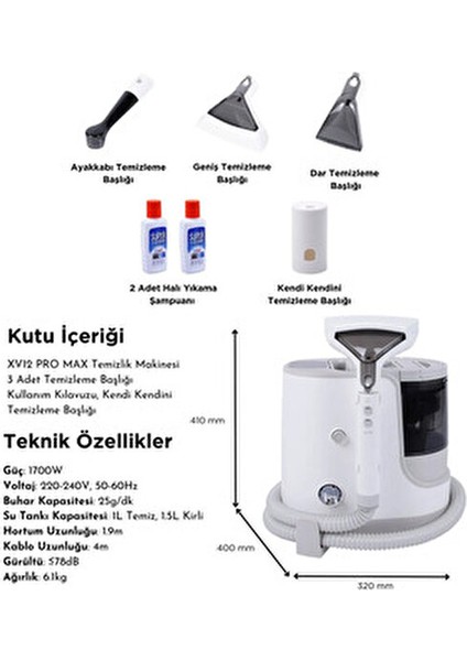 XV12 Pro Max Sıcak Su ve Buharlı Temizlik Makinesi – Koltuk & Halı Temizleme Makinesi fiyatları