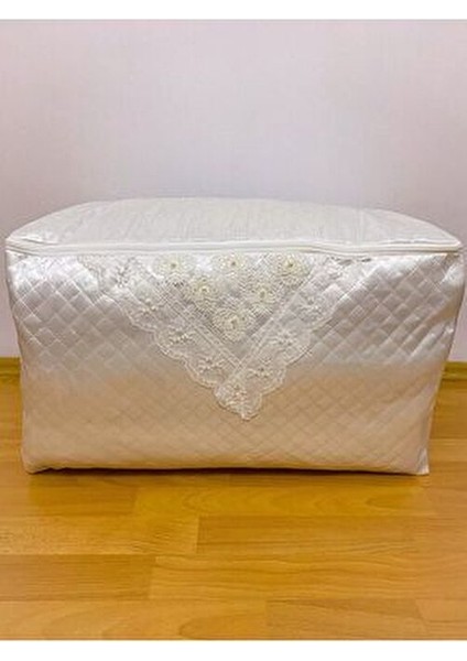Incili Saten Beyaz Yastık Hurcu Kapitoneli Çeyizlik Bohçalık 60X40X40 modelleri