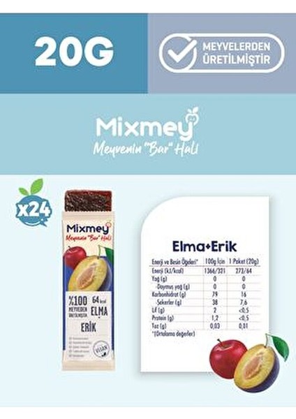 Erik Meyve Barı 24 Adet | Sağlıklı Atıştırmalıklar – Vegan, Glutensiz, Koruyucusuz (20GR x 24 Adet) modelleri