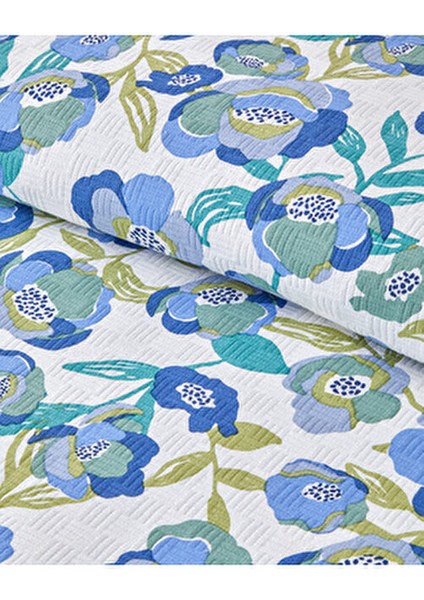 Summer Blooms Baskılı Pamuklu Çift Kişilik Pike 200X220 cm Mavi modelleri