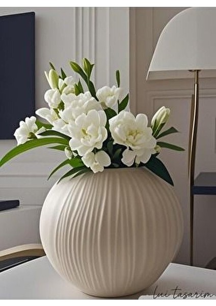 Krem Sade Bohem Tarz Trend Seramik Vazo 22 cm