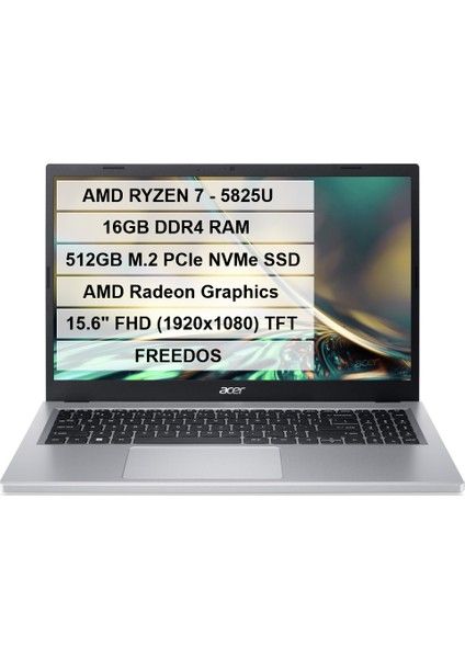 Aspire Go 15 Ryzen7-5825U 16GB DDR4 512GB SSD 15.6" FHD Freedos AG15-42P-R23G