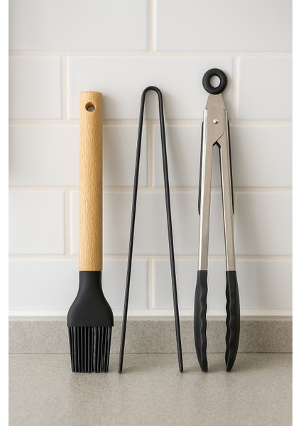 Silikon Mașa ve Bambu Saplı Fırça Seti 3 Parça Yüksek Ateșe Dayanıkli Mutfak Gereçleri