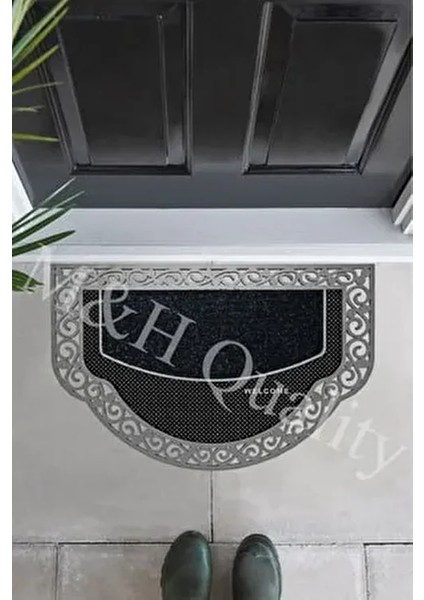 Yarım Ay Modeli Welcome Yazlı Kapı Önü Paspası Gümüş Rengi