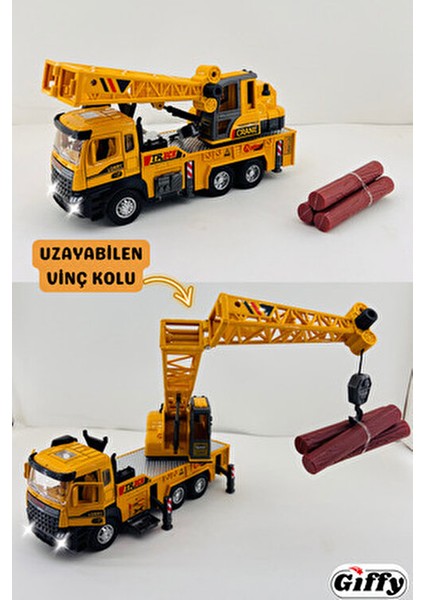 Oyuncak Iş Makinesi Sesli Işıklı Çek Bırak Vinç, Kule Vinç ve Kepçe 30 cm Aksesuarlı Kapıları Açılan fırsatları