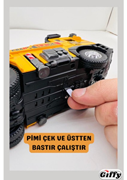 Oyuncak Iş Makinesi Sesli Işıklı Çek Bırak Vinç, Kule Vinç ve Kepçe 30 cm Aksesuarlı Kapıları Açılan