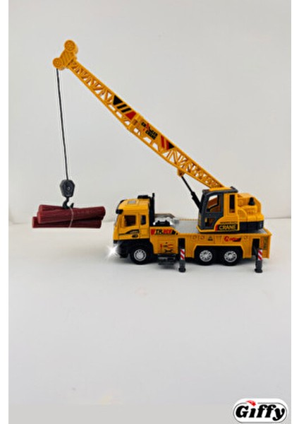Oyuncak Iş Makinesi Sesli Işıklı Çek Bırak Vinç, Kule Vinç ve Kepçe 30 cm Aksesuarlı Kapıları Açılan