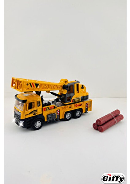 Oyuncak Iş Makinesi Sesli Işıklı Çek Bırak Vinç, Kule Vinç ve Kepçe 30 cm Aksesuarlı Kapıları Açılan