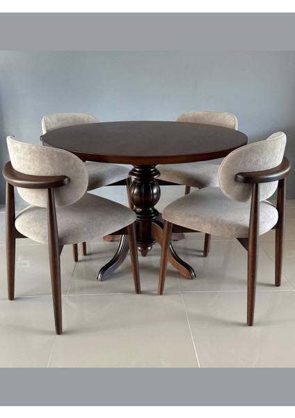 Brugge Masa Takımı, Klasik Masif Ayaklı Yuvarlak Ahşap Masa Takımı