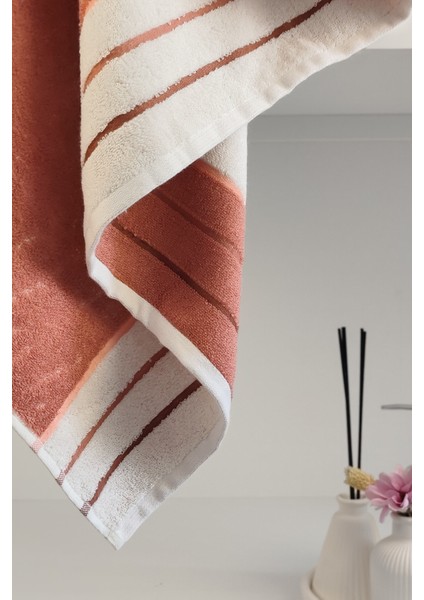 Ucu Çizgili Ipliği Boyalı %100 Pamuk Banyo Havlusu - Yumuşak & Yüksek Su EMICI-90X150 Cm-Terra fiyatları