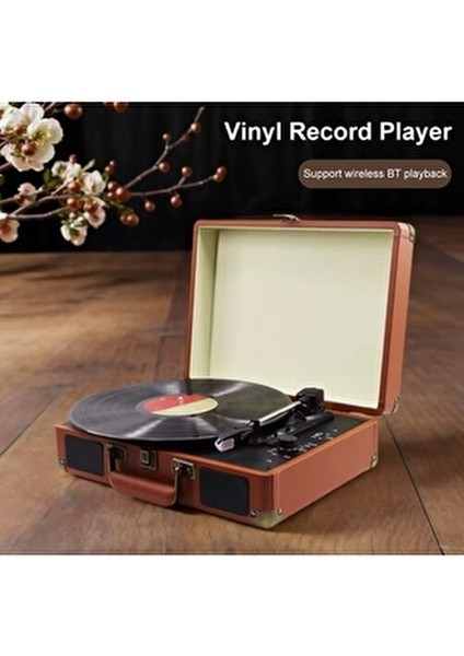 Taşınabilir Çantalı Retro Bluetooth Hoparlörlü Pikap Radyo Ses Kayıt USB Mp3 33/45/78 Plak Çalar fırsatları