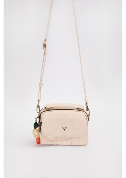 Beyaz Aksesuar Taş Detaylı Omuz Çantası