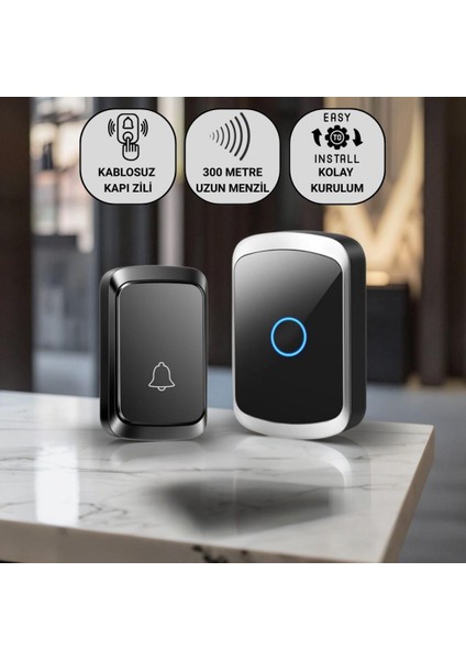LED Işıklı Su Gecirmez Kablosuz Kapı Zili 300 Metre Uzun Menzilli Ev, Ofis Yazlık Için Yüksek Sesli