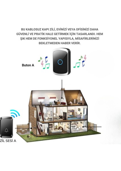 LED Işıklı Su Gecirmez Kablosuz Kapı Zili 300 Metre Uzun Menzilli Ev, Ofis Yazlık Için Yüksek Sesli modelleri