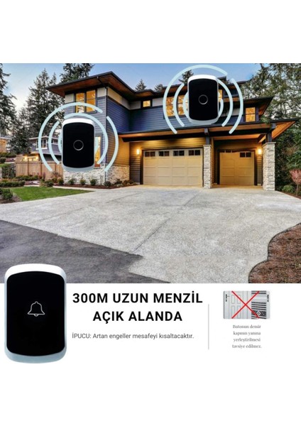 LED Işıklı Su Gecirmez Kablosuz Kapı Zili 300 Metre Uzun Menzilli Ev, Ofis Yazlık Için Yüksek Sesli indirimleri