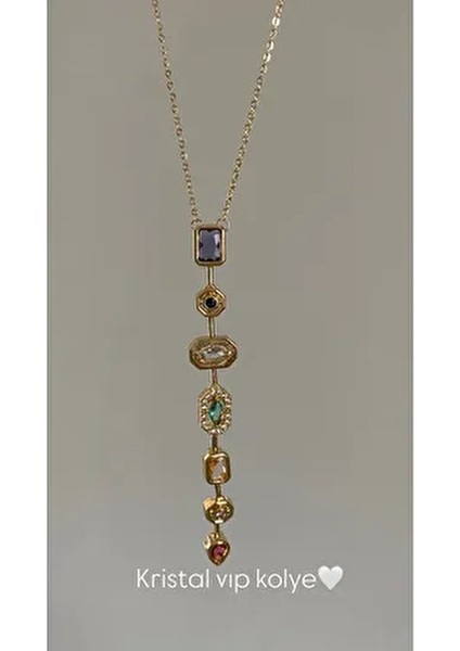 Kristalal Taşlı Y Kolye