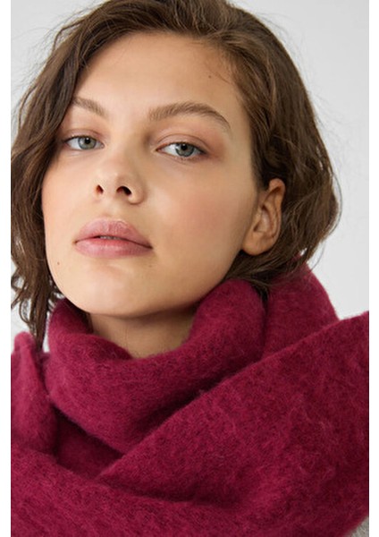 Ithal Puffy Yumuşak Dokulu Kadın Atkı Şal Omuz Şalı (Bordo Ekru ve Kırmızı) 3 Adet