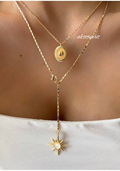 2'li Dekolte Kutup Yıldızı Kolye Kombin Zirkon Taşlı Sarı Maden Kadın Kullanıcılar İçin Özel Tasarım modelleri