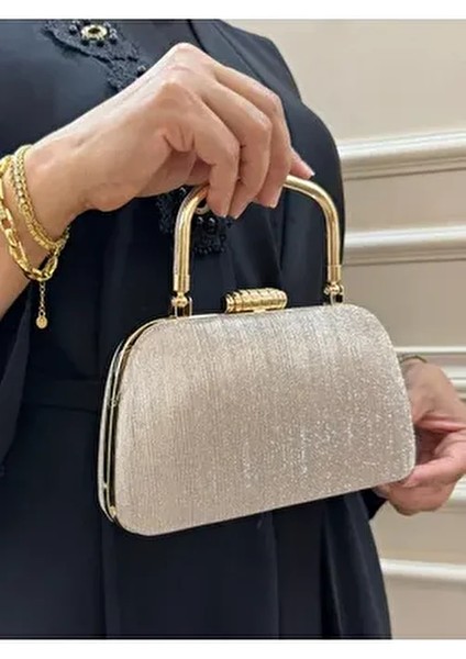 Kadın Simli Tutma Detaylı Zincir Uzun Askılı Abiye Çantası
