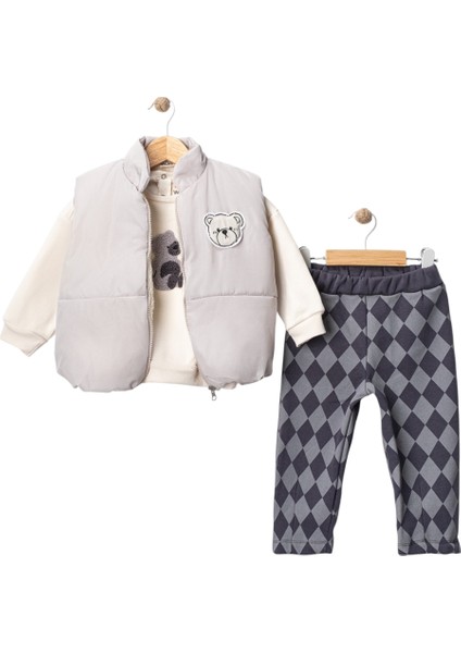 Ayıcık Figürlü Yelekli Erkek 3'lü Takım