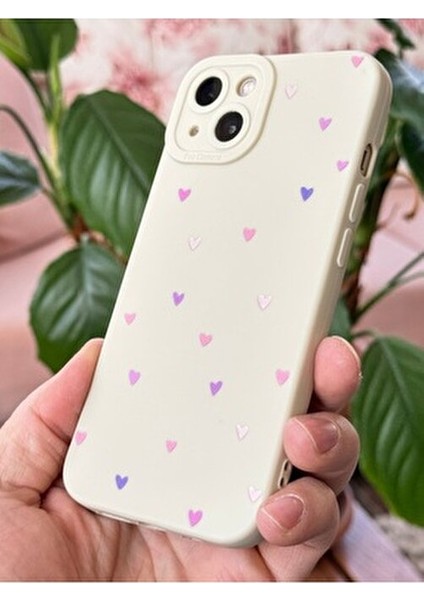 Apple iPhone 13 Kılıf Kamera Korumalı Silikon Renkli Kalp Tasarımlı Kamera Korumalı Silikon Kapak