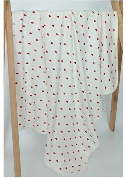 Kırmızı Kalpli %100 Pamuklu 80X90 cm Tek Kat Bebek Battaniye
