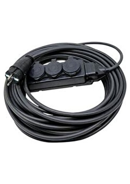 Kauçuk Başlıklı 10 Metre Siyah Uzatma Kablosu 3x2,5 mm