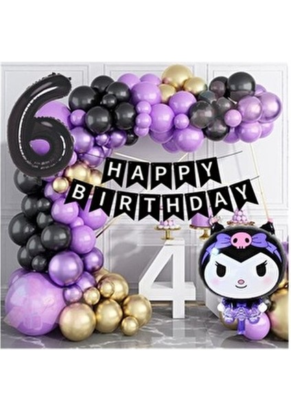 Kuromi Benzeri Folyo Balon Doğum Günü Konsept Seti Parti Kutlama Eğlence
