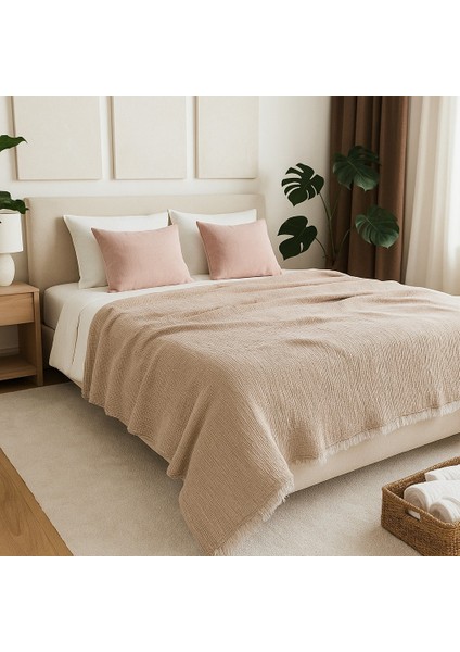 HB&Victory Müslin Yatak Örtüsü %100 Pamuk Vizon Renk Çift Kişilik 240X230 Cm.